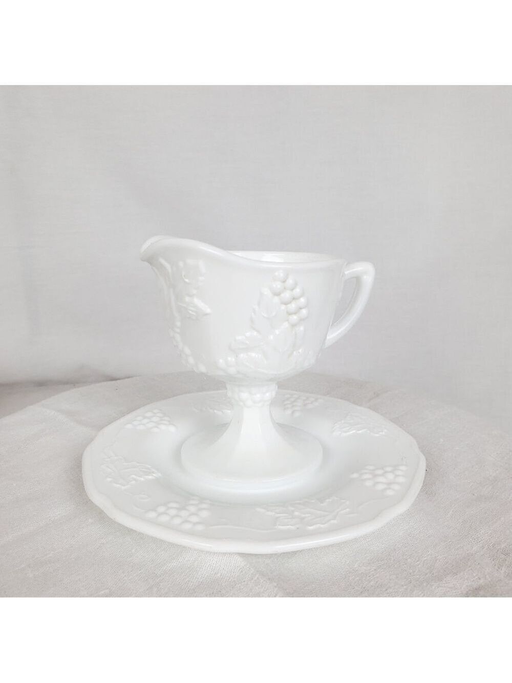 VTG Indiana Colony co Milk glass Harvest grape footed creamer / saucer